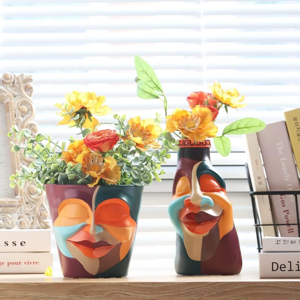 Abstract Rainbow Head Planter, Unique Face Plant Pot with Drainage, Cute Eclecti - Picture 3 of 6